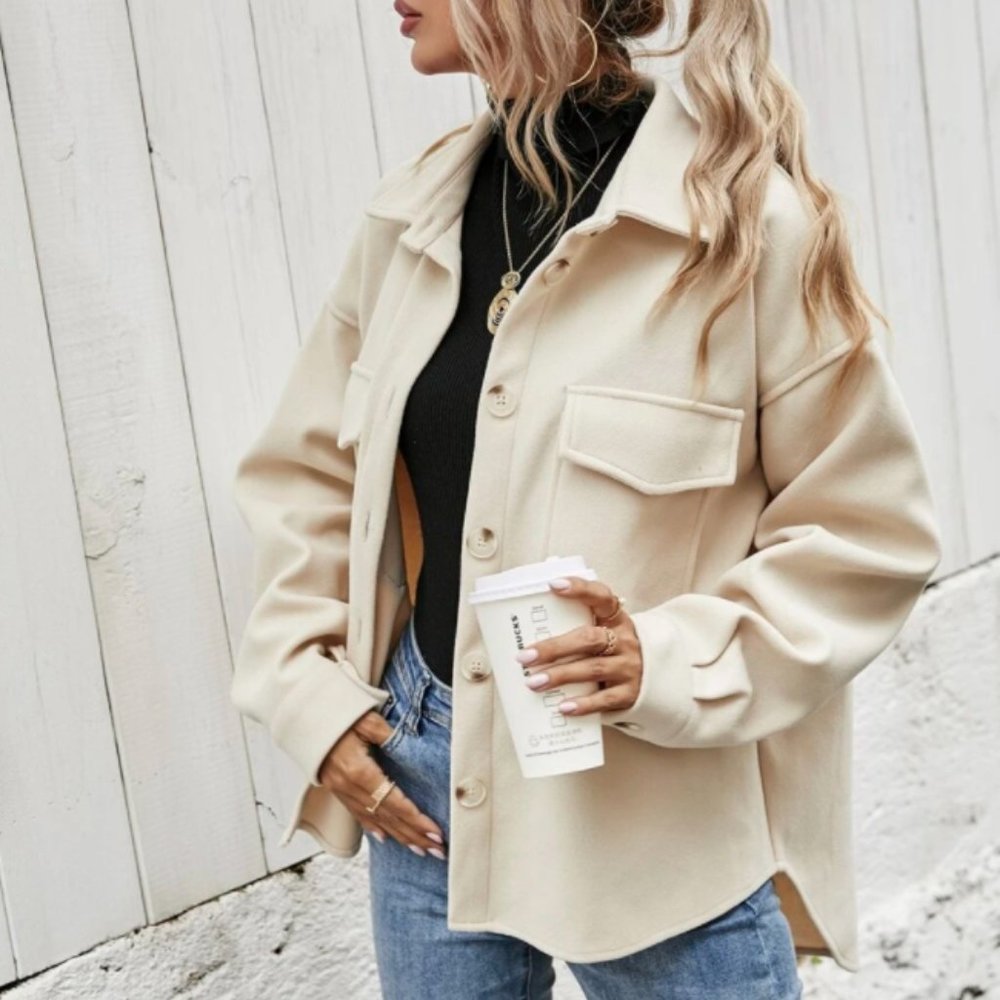 Shein Flap Pocket High Low Hem Shacket